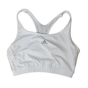 Adidas Unpadded Sports Bra White Large Lined Racerback Pullover Logo Full AF5001